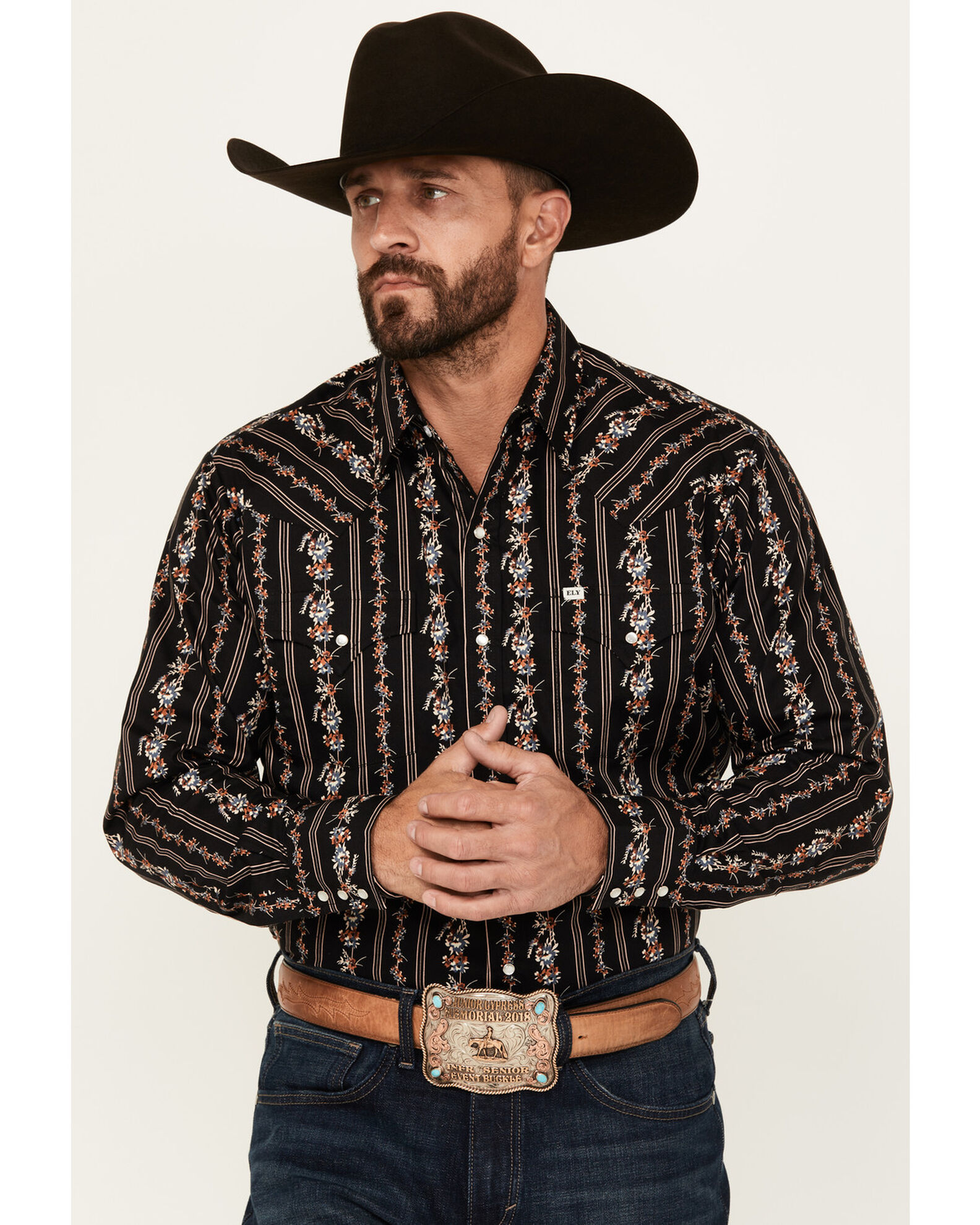 Ely Walker Men s Floral Striped Long Sleeve Pearl Snap Western Shirt
