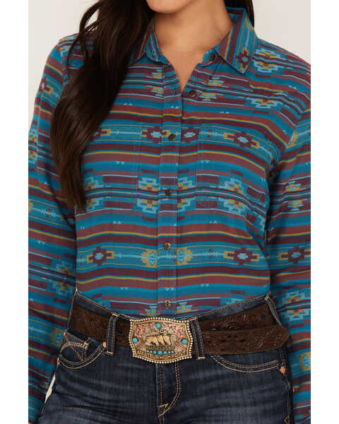 Ariat Women's R.E.A.L. Southwestern Print Billie Rae Long Sleeve Button-Down Western Shirt, Teal, hi-res