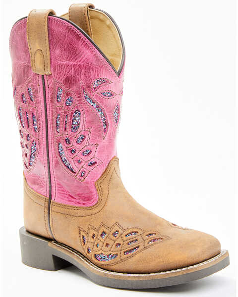 Shyanne Girls' Chloe Glitter Western Boots - Square Toe, Pink, hi-res