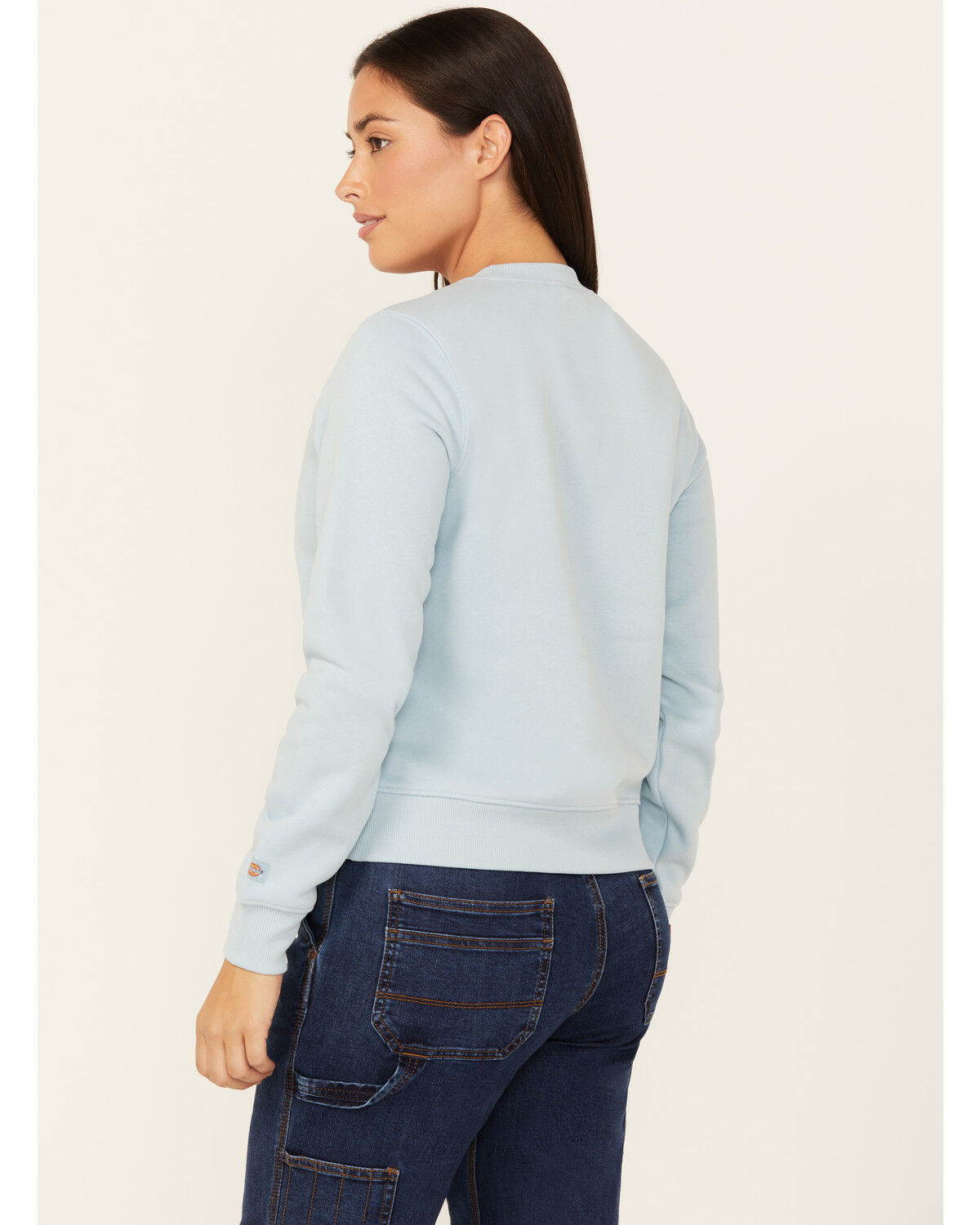 Image #4 - Dickies Women's Heavyweight Wordmark Crew Neck Fleece Sweatshirt, Light Blue, hi-res