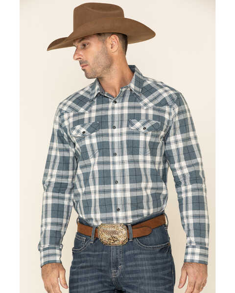Image #1 - Cody James Men's Static Large Plaid Long Sleeve Western Shirt , Cream/blue, hi-res