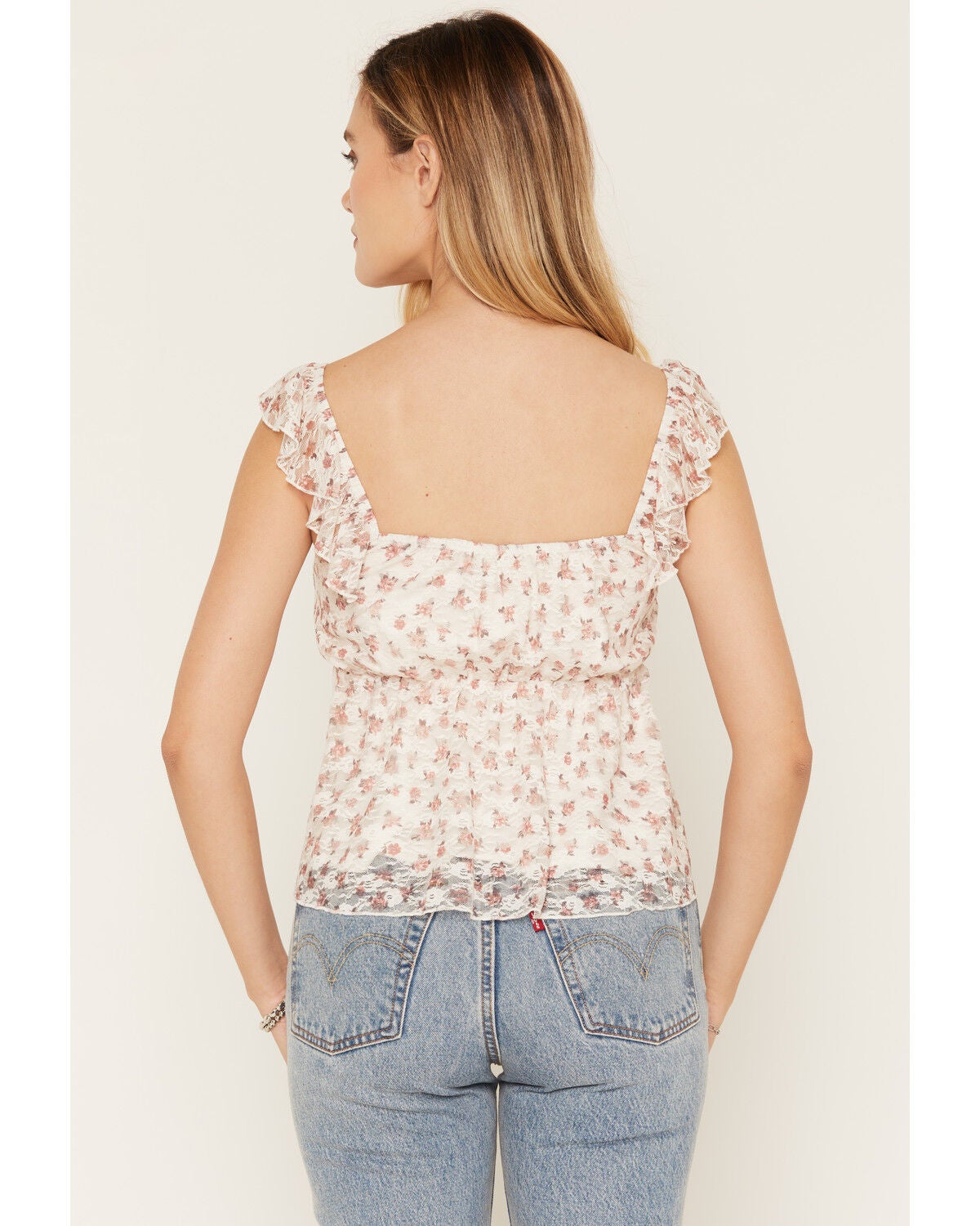 Image #6 - Cleo + Wolf Women's Floral Print Lace Sleeveless Shirt, Ivory, hi-res