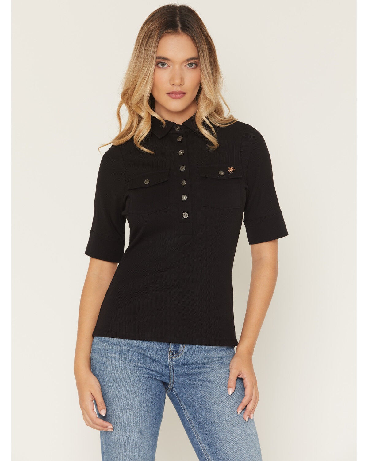 Idyllwind Women's Cora Knit Polo Shirt, Black, hi-res