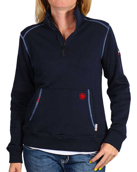 Ariat Women's FR Polartec Fleece 1/2 Zip Sweatshirt, Navy, hi-res