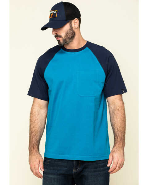 Hawx Men's Teal Midland Short Sleeve Baseball Work T-Shirt , Teal, hi-res