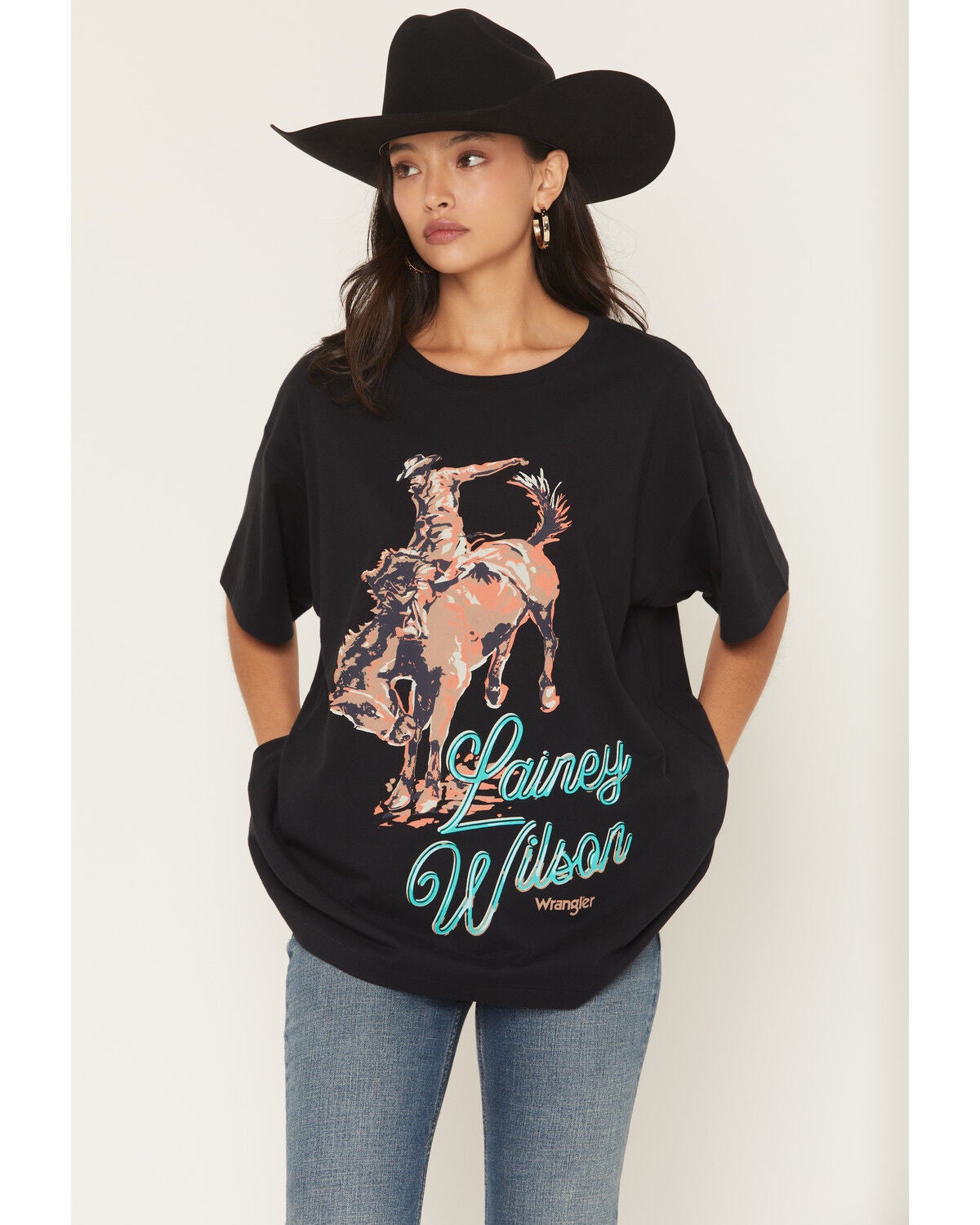 Image #1 - Wrangler X Lainey Wilson Women's Bull Riding Short Sleeve Graphic Tee, Black, hi-res