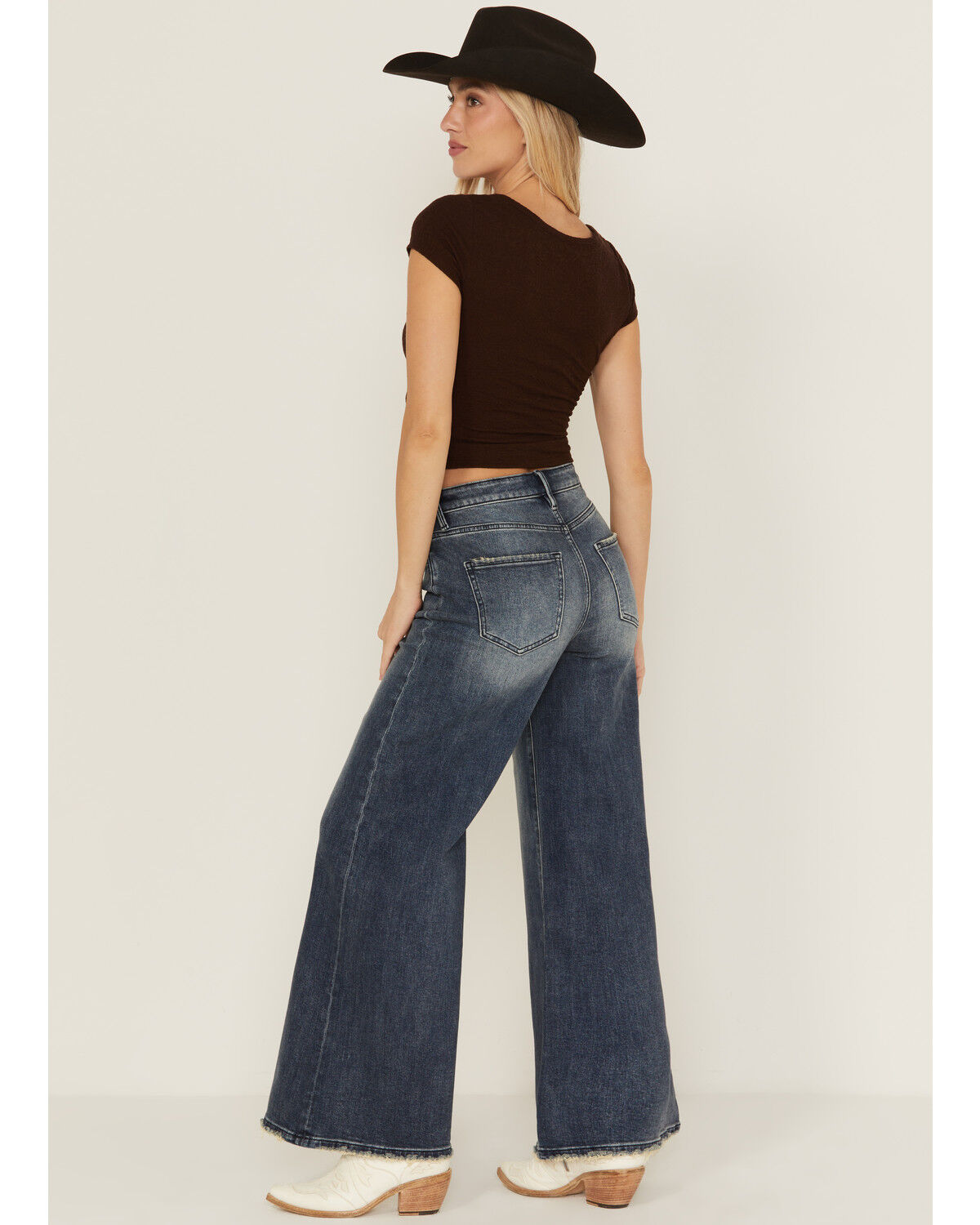 Image #3 - Miss Me Women's Dark Wash High Rise 32" Super Wide Stretch Denim Jeans, Dark Wash, hi-res