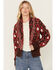 Image #1 - Shyanne Women's Cropped Southwestern Print Fringe Sweater, Mahogany, hi-res