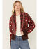 Image #1 - Shyanne Women's Cropped Southwestern Print Fringe Sweater , Mahogany, hi-res
