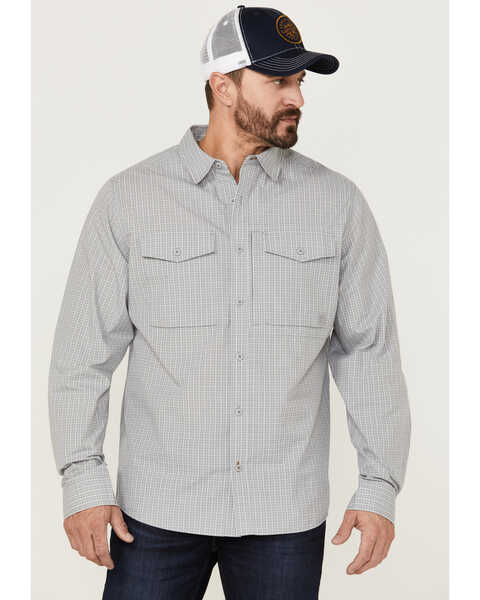 Brothers and Sons Men's Small Plaid Long Sleeve Button Down Western Shirt, Light Grey, hi-res