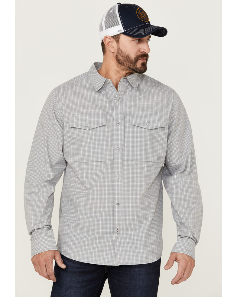 Brothers & Sons Men's Small Plaid Long Sleeve Button-Down Western Shirt, Light Grey, hi-res