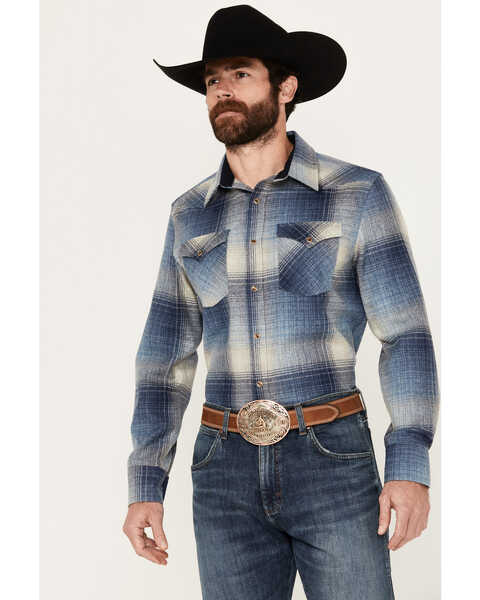 Pendleton Men's Canyon Ombre Plaid Long Sleeve Snap Western Shirt, Blue, hi-res