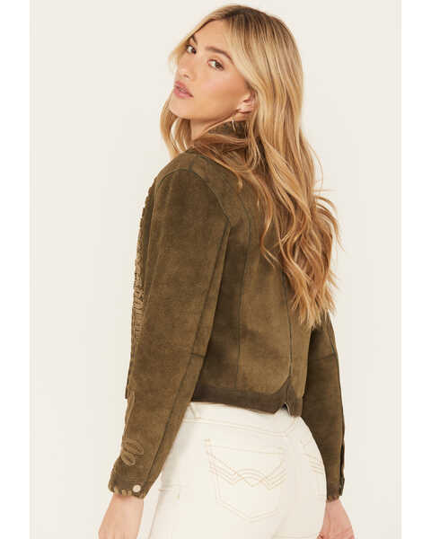 Image #4 - Understated Leather Women's Suede Duel Military Jacket , Olive, hi-res