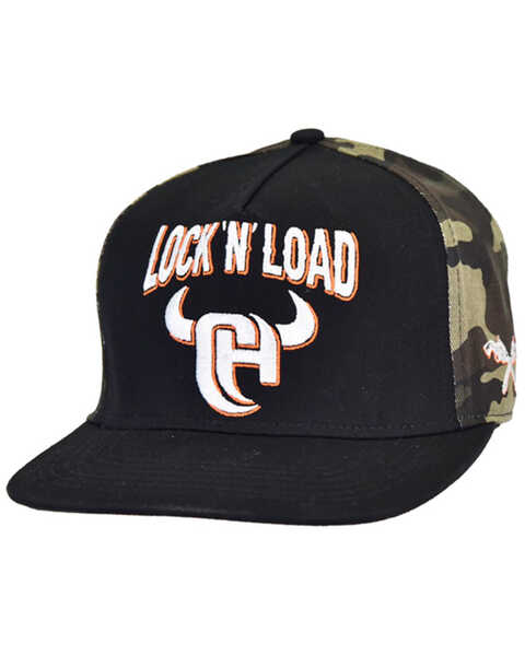Image #1 - Cowboy Hardware Men's Lock & Load Flat Bill Baseball Cap , Black, hi-res
