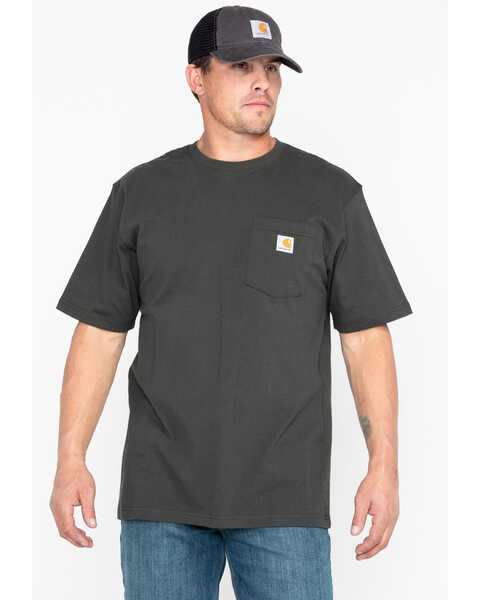 Image #3 - Carhartt Men's Loose Fit Heavyweight Logo Pocket Work T-Shirt - Big & Tall, Bark, hi-res