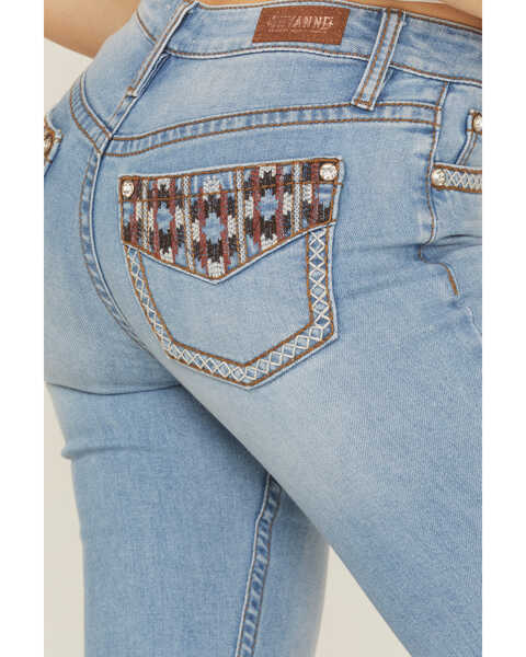 Image #2 - Shyanne Women's Mid Rise Southwestern Pocket Flare Jeans, Light Wash, hi-res