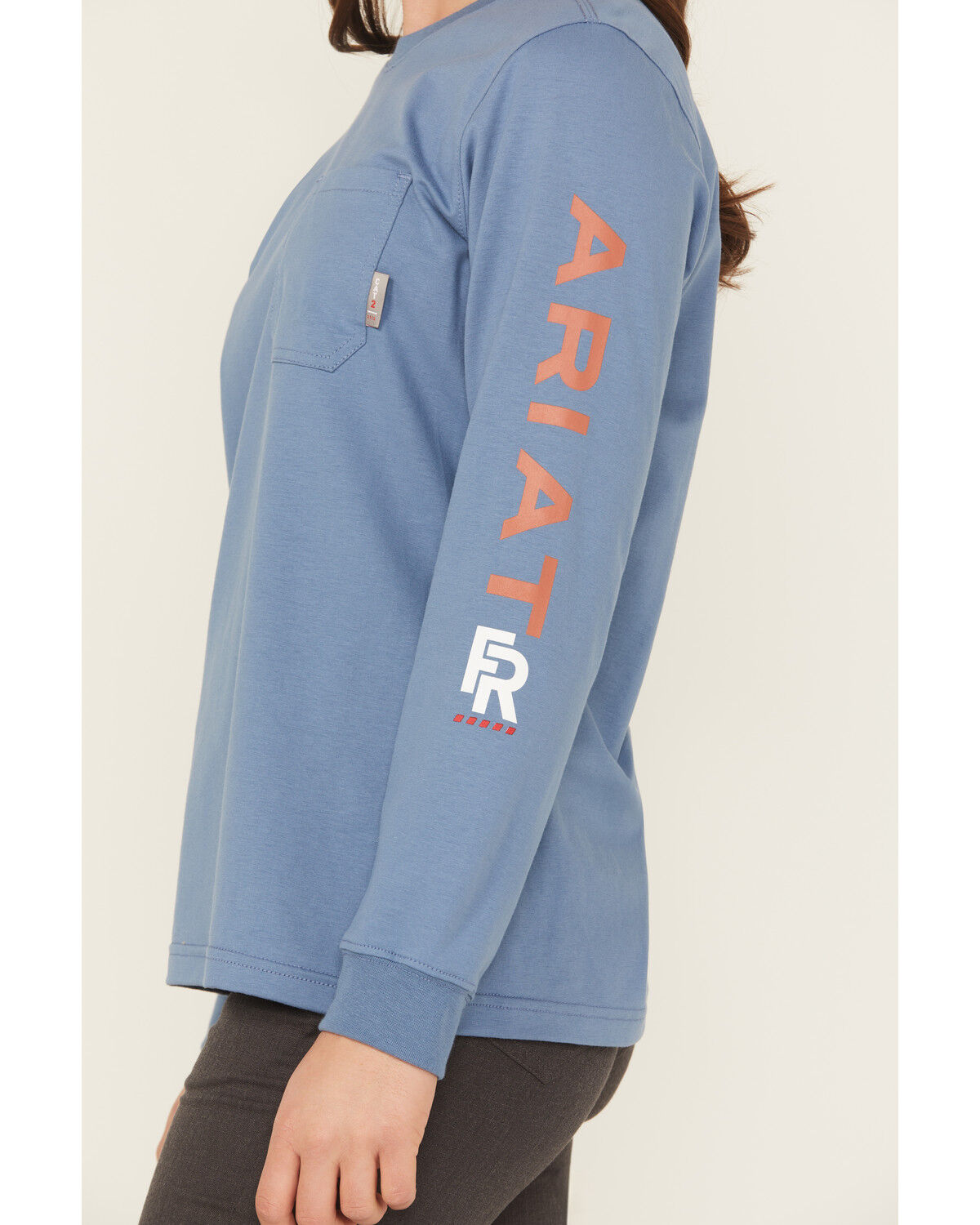 Image #3 - Ariat Women's FR Stretch Logo Long Sleeve Work Tee, Blue, hi-res