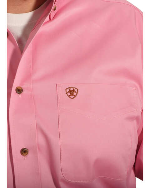 Ariat Men's Classic Fit Solid Twill Long Sleeve Button Down Western Shirt, Pink, hi-res