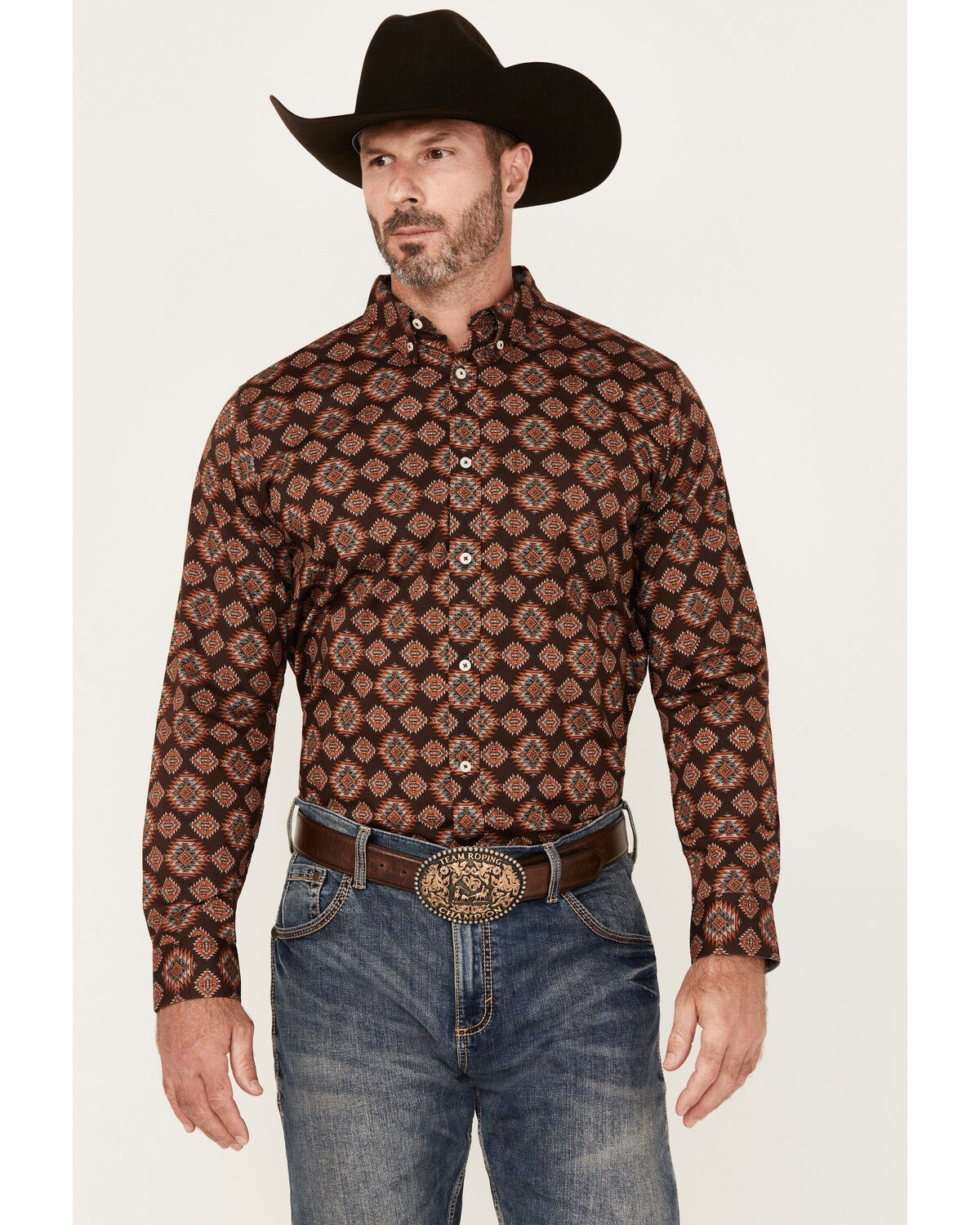 Product Name: Cody James Men's Bite The Bullet Southwestern Print Long Sleeve Button-Down Stretch Western Shirt
