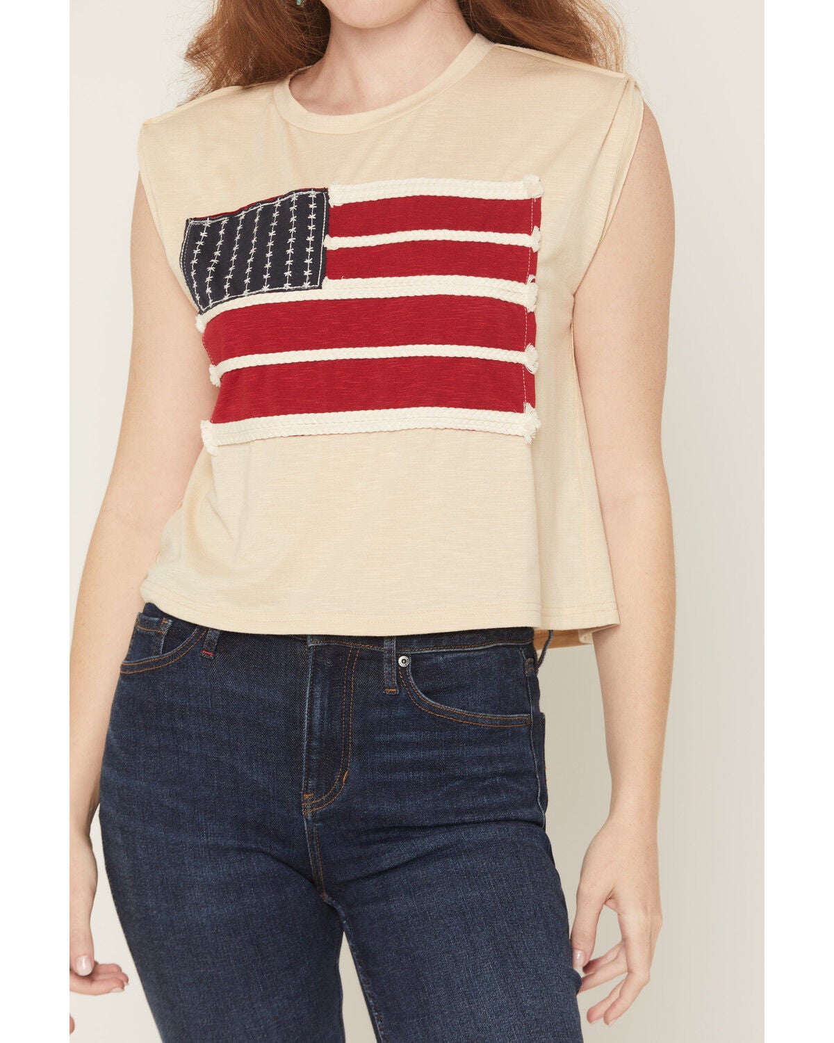 Image #3 - Baevely Women's American Flag Muscle Tank, Cream, hi-res