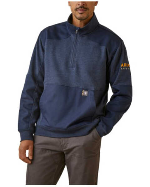 Ariat Men's Rebar Workman 1/4 Zip Up Work Sweatshirt, Navy, hi-res