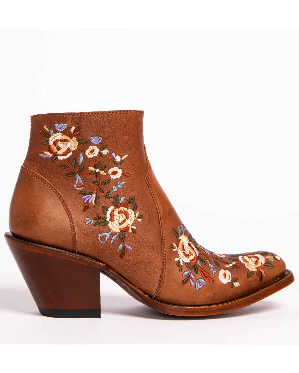 Image #3 - Shyanne Women's Millie Floral Embroidered Booties - Round Toe, Brown, hi-res