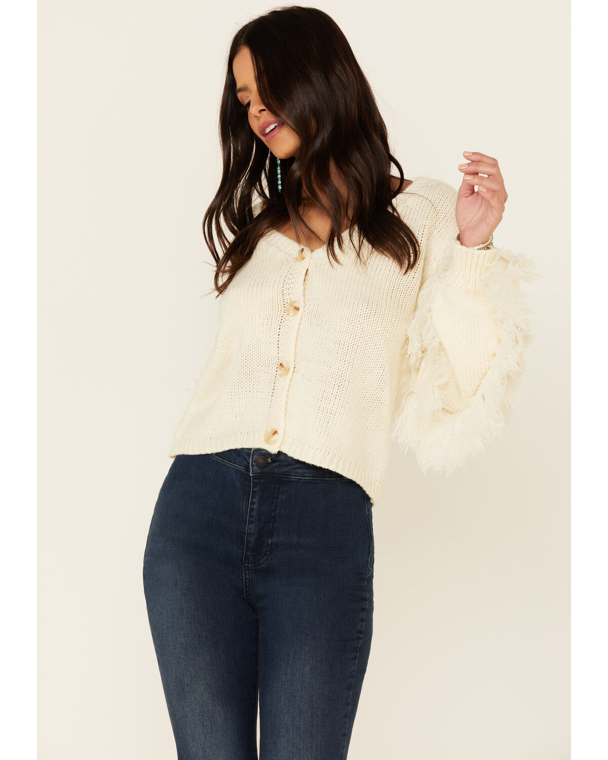 Image #3 - Sadie & Sage Women's Switch Swish Fringe Sleeve Sweater, , hi-res
