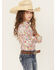 Image #2 - Cowgirl Hardware Girls' Floral Print Long Sleeve Rhinestone Snap Stretch Western Shirt, Pink, hi-res