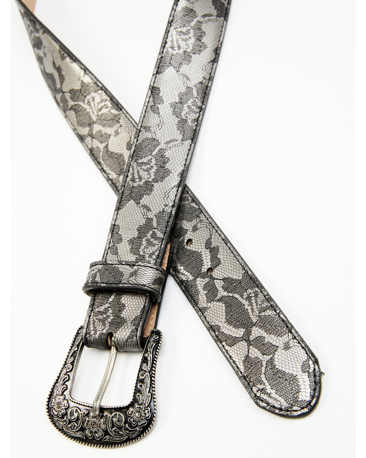 Image #2 - Shyanne Women's Silver Floral Lace Belt, Black, hi-res