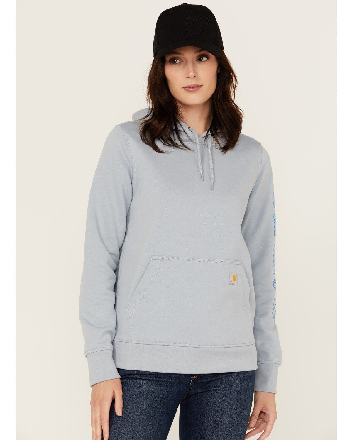 Carhartt Women's Rain Defender&reg; Relaxed Fit Midweight Hooded Sweatshirt, Light Blue, hi-res