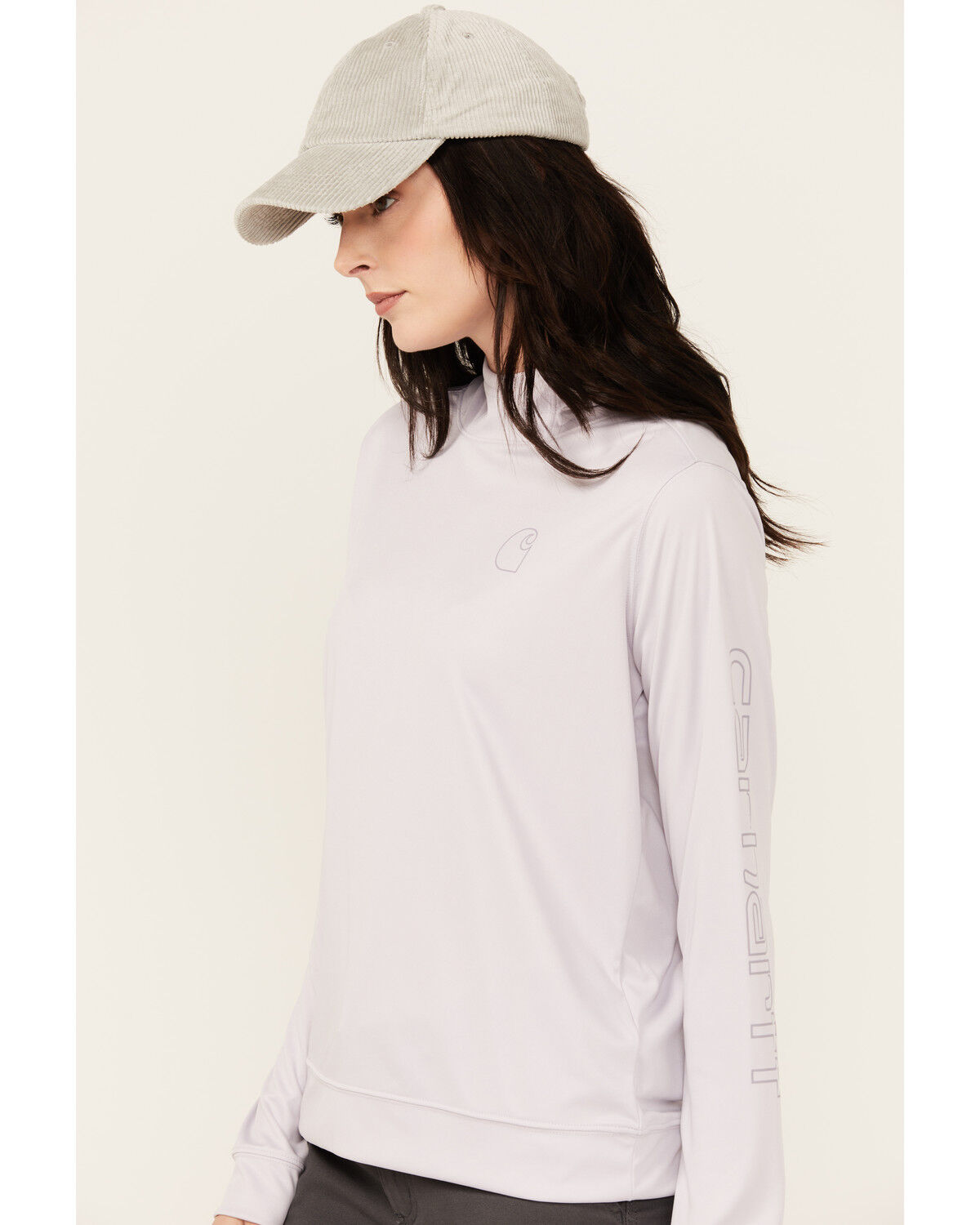 Image #2 - Carhartt Women's Force Sun Defender Relaxed Fit Lightweight Logo Hooded Graphic Long Sleeve, Light Purple, hi-res