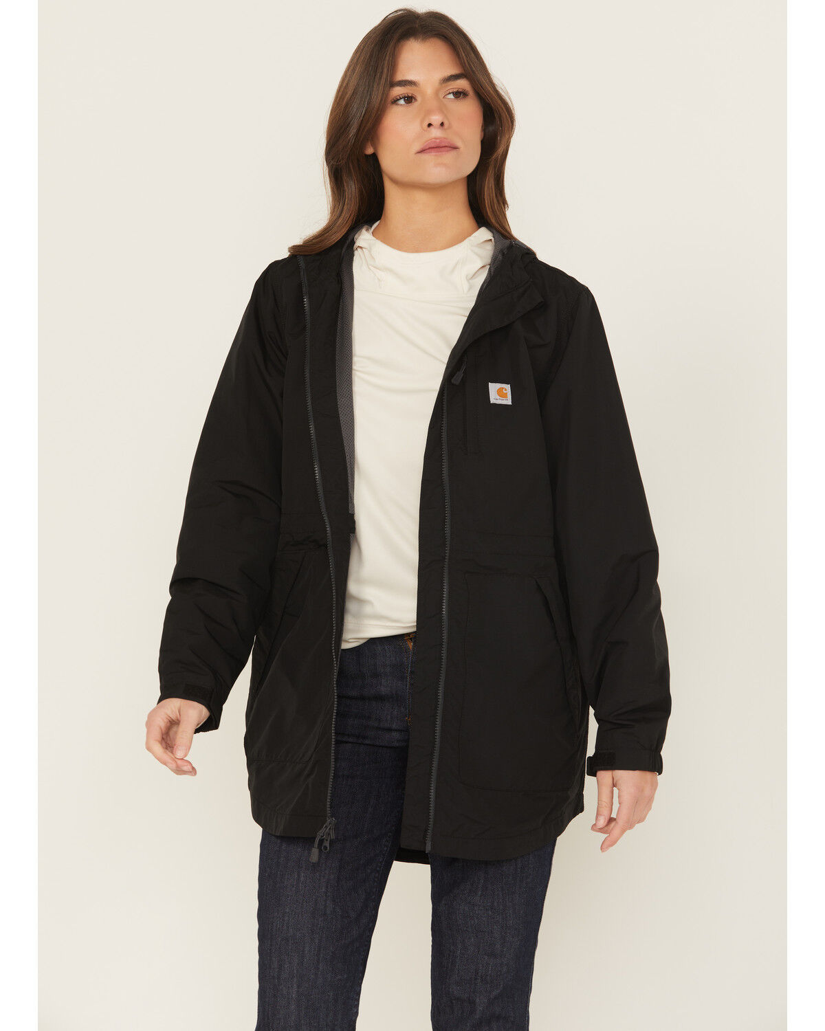 Image #1 - Carhartt Women's Black Rain Defender Nylon Coat, Black, hi-res