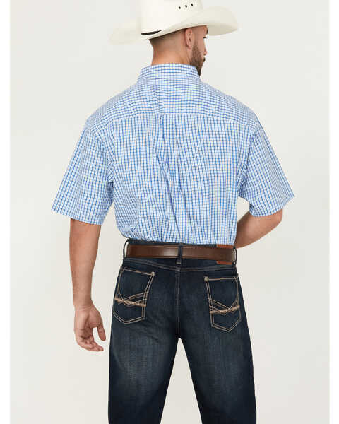 Image #4 - George Strait by Wrangler Men's Plaid Print Short Sleeve Button-Down Stretch Western Shirt - Tall , Blue, hi-res
