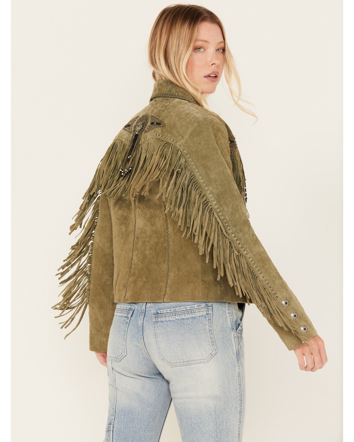 Image #4 - Scully Women's Fringe and Beaded Jacket, Olive, hi-res