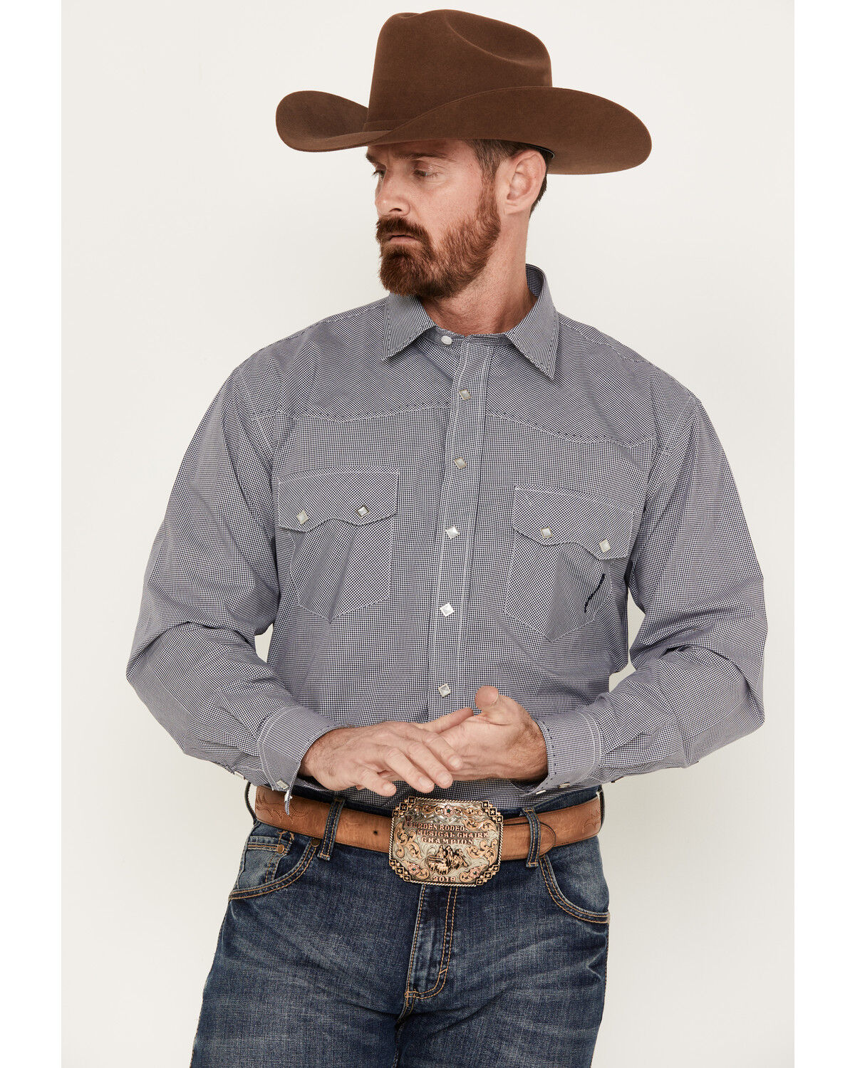 Image #1 - Resistol Men's Thorn Mini Checkered Print Long Sleeve Pearl Snap Western Shirt, , hi-res