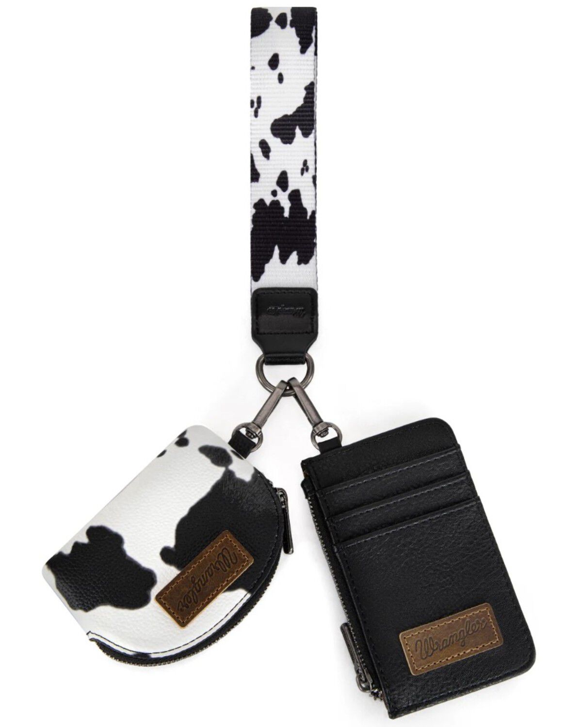 Image #1 - Wrangler Women's Cow Print Dual Pouch Wristlet, Black, hi-res