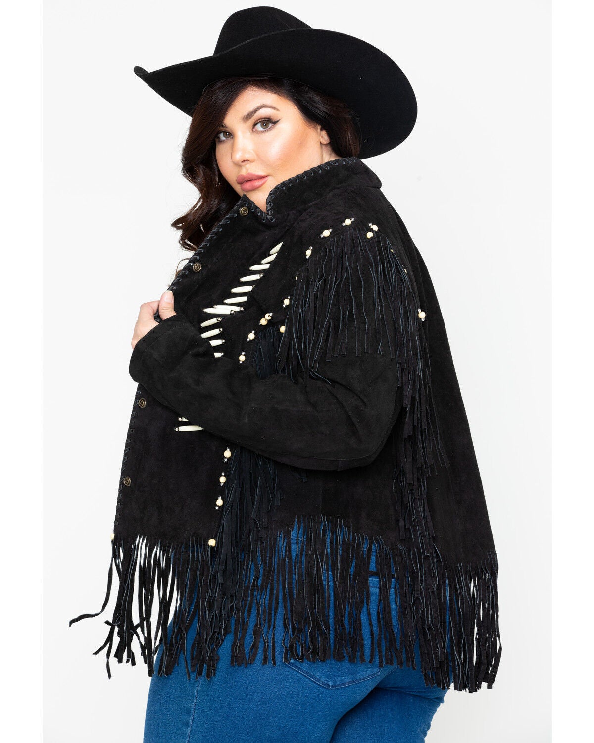 Image #3 - Liberty Wear Bone Bead & Fringe Leather Jacket - Plus, , hi-res