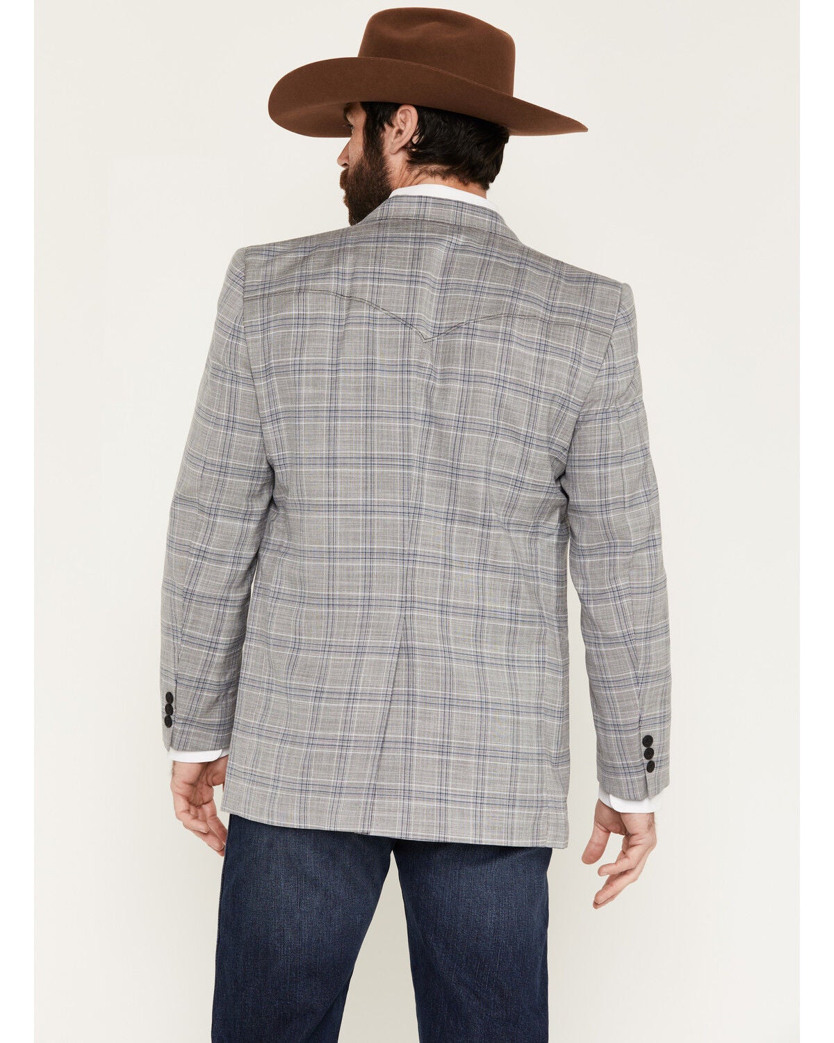 Image #4 - Circle S Men's Carson City Plaid Print Button-Down Sportcoat, Light Grey, hi-res