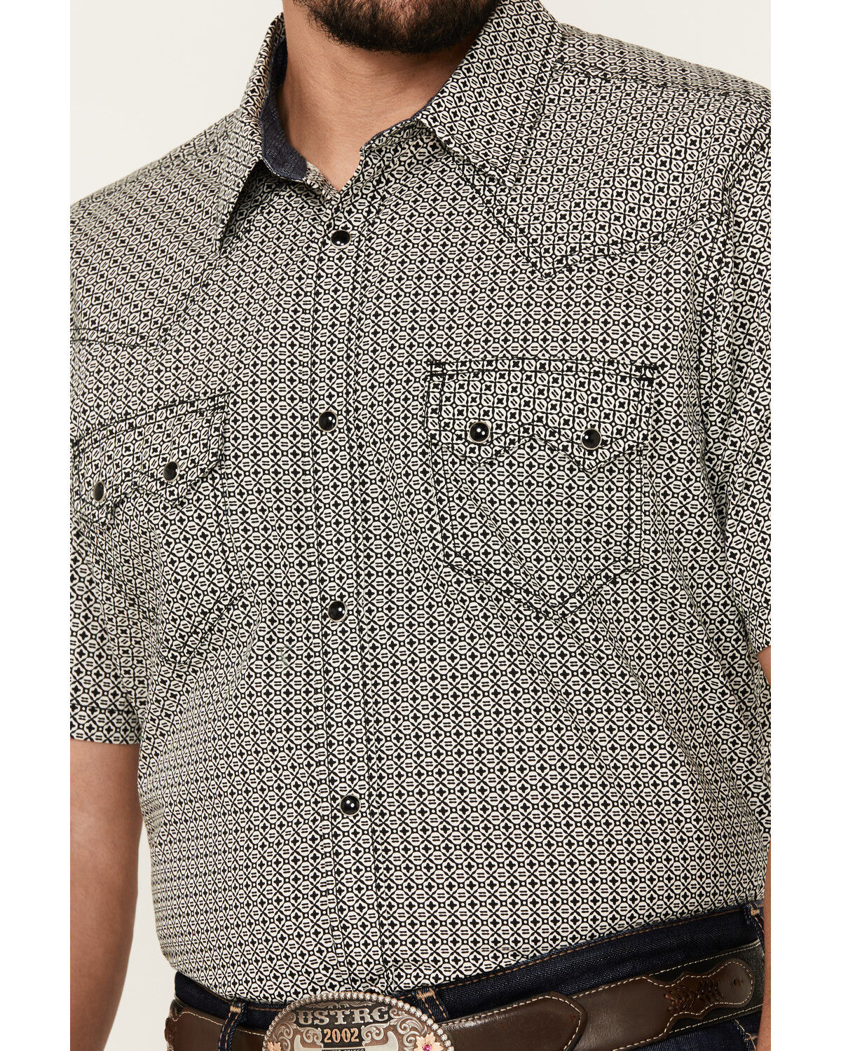 Image #3 - Cody James Men's Pool Party Geo Print Short Sleeve Snap Western Shirt - Tall, Navy, hi-res