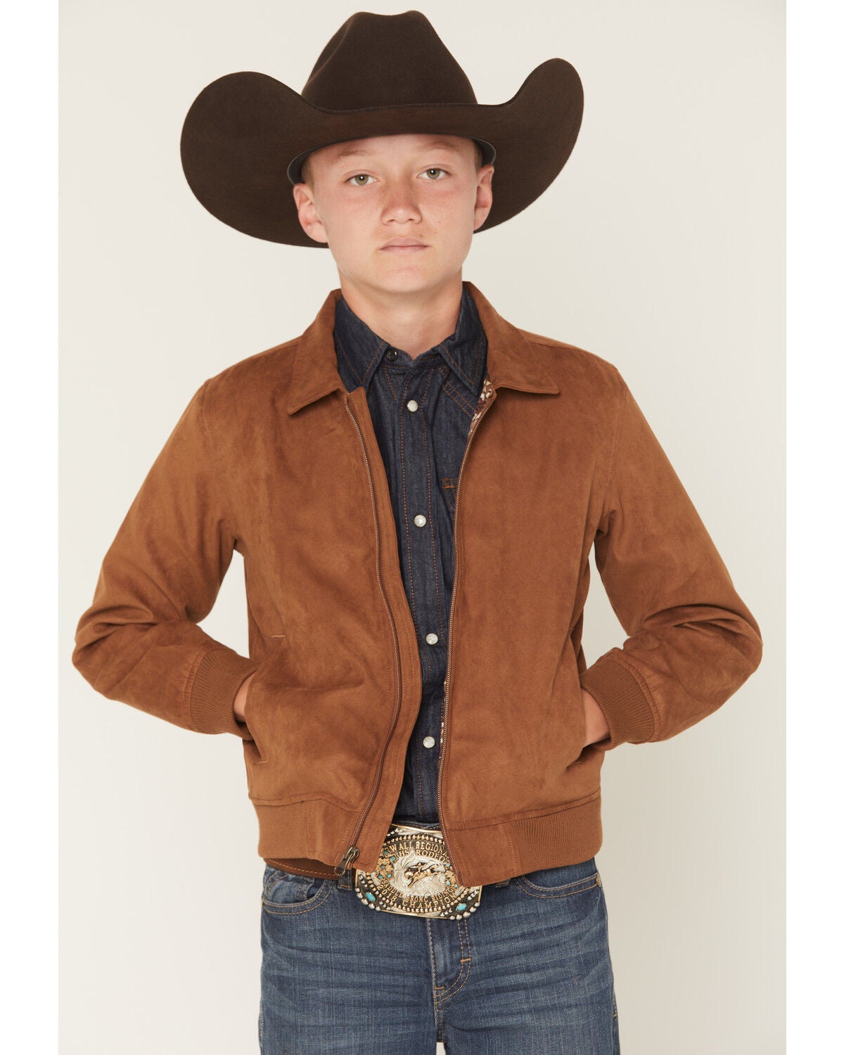 Cody James Boys' Harrington Faux Suede Bomber Jacket, Lt Brown, hi-res