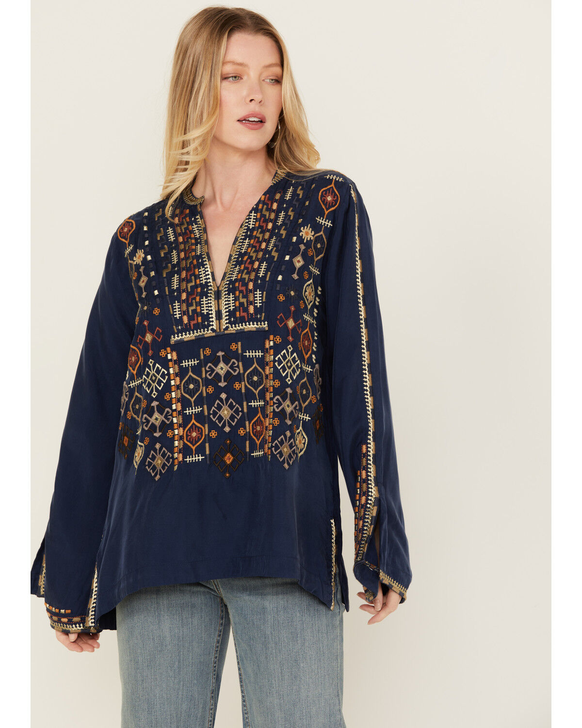 Image #1 - Johnny Was Women's Embroidered Long Sleeve Shirt, Blue, hi-res