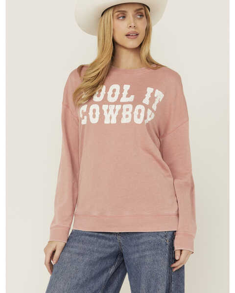 Shyanne Women's Cool It Cowboy Graphic Sweatshirt , Pink, hi-res