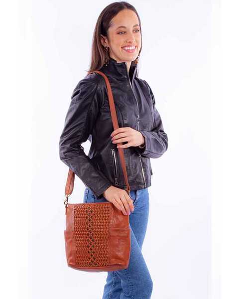 Scully Women's Woven Leather Crossbody Bag , Cognac, hi-res