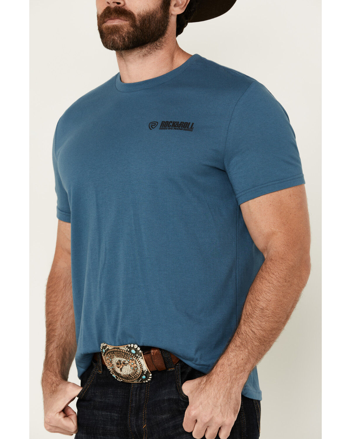 Image #3 - Rock & Roll Denim Men's Wild West Cowboy Short Sleeve Graphic T-Shirt, Blue, hi-res