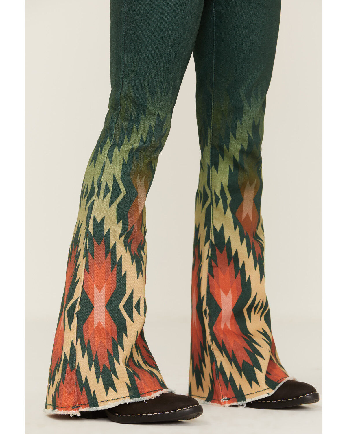 Image #2 - Ranch Dress'n Girls' Southwestern Print Flare Jeans, Teal, hi-res