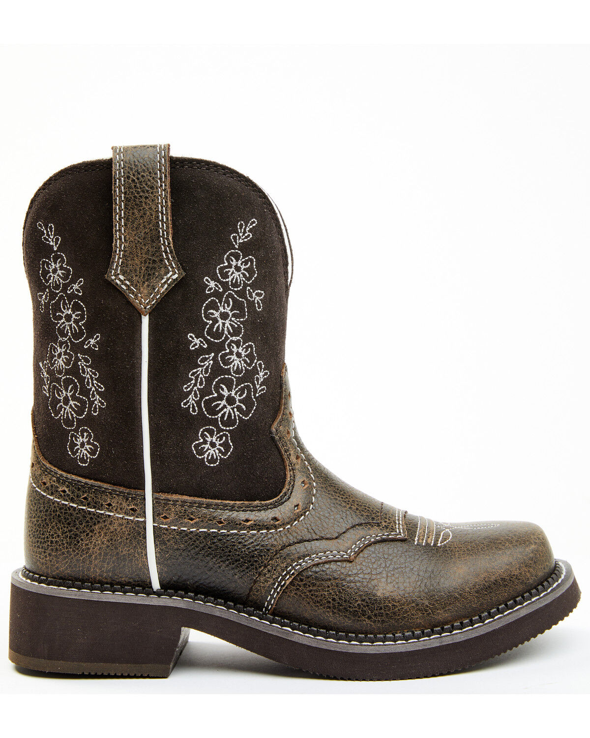 Image #2 - Shyanne Women's Adalia Floral Stitched Shaft Leather Western Boots - Wide Round Toe, Brown, hi-res