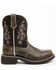 Image #2 - Shyanne Women's Adalia Floral Stitched Shaft Leather Western Boots - Wide Round Toe, Brown, hi-res