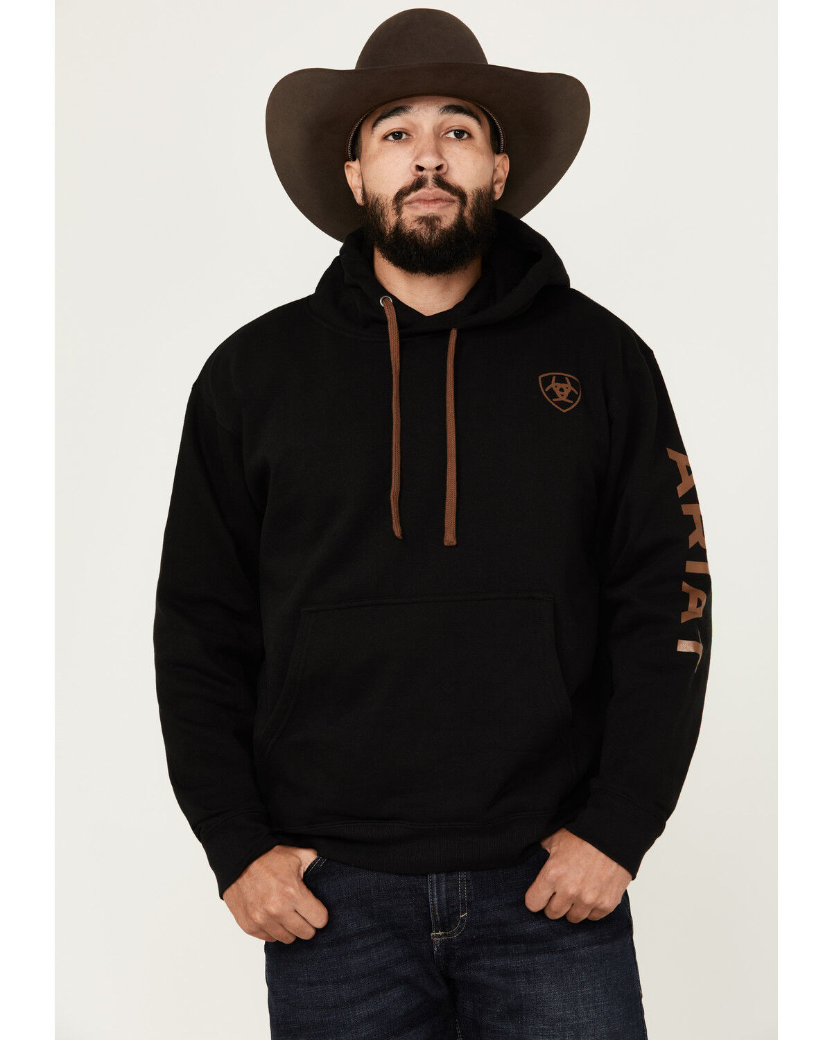 Image #1 - Ariat Men's Boot Barn Exclusive Logo Hooded Sweatshirt, Black, hi-res
