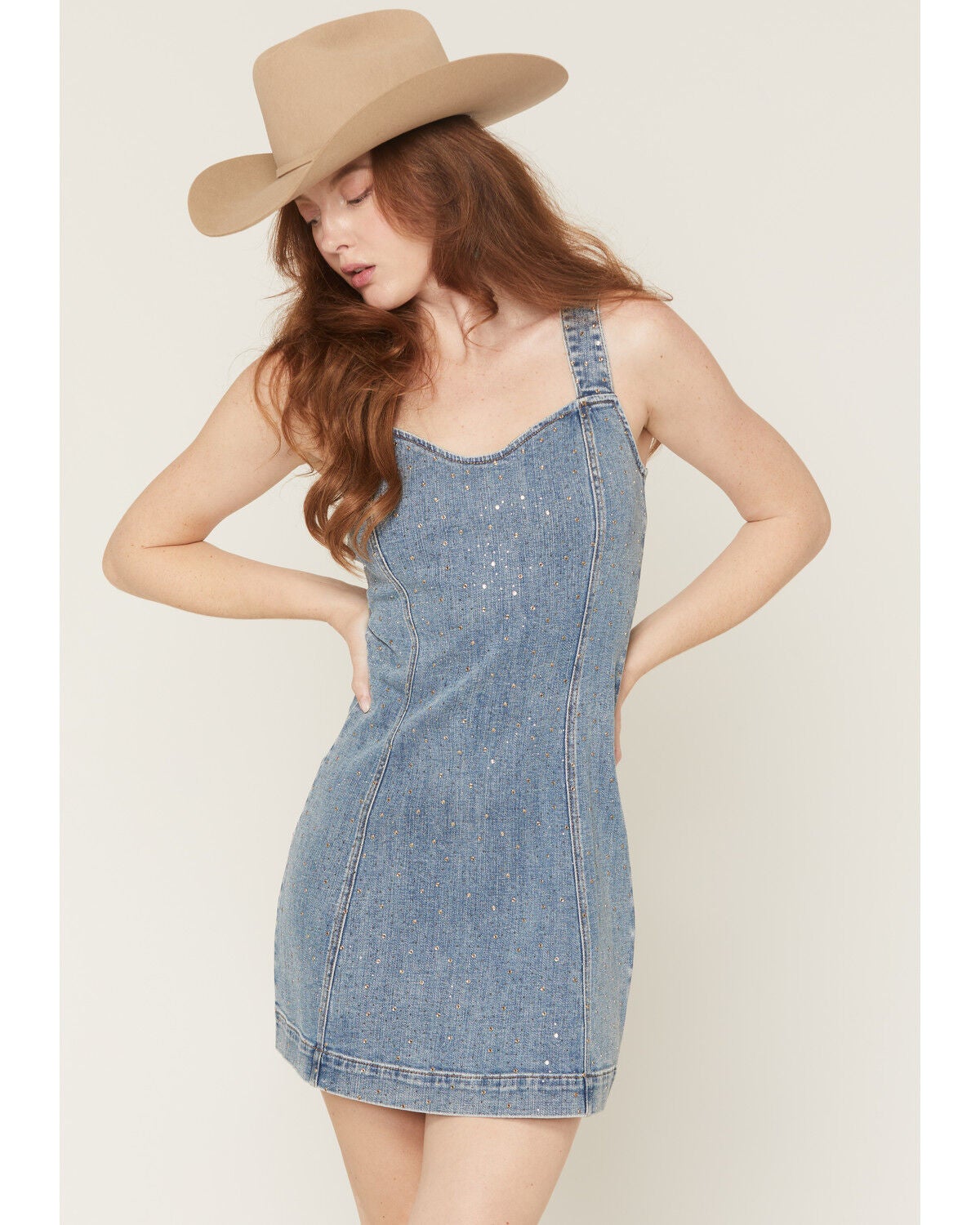 Shyanne Women's Gale Embellished Denim Mini Dress, Medium Wash, hi-res