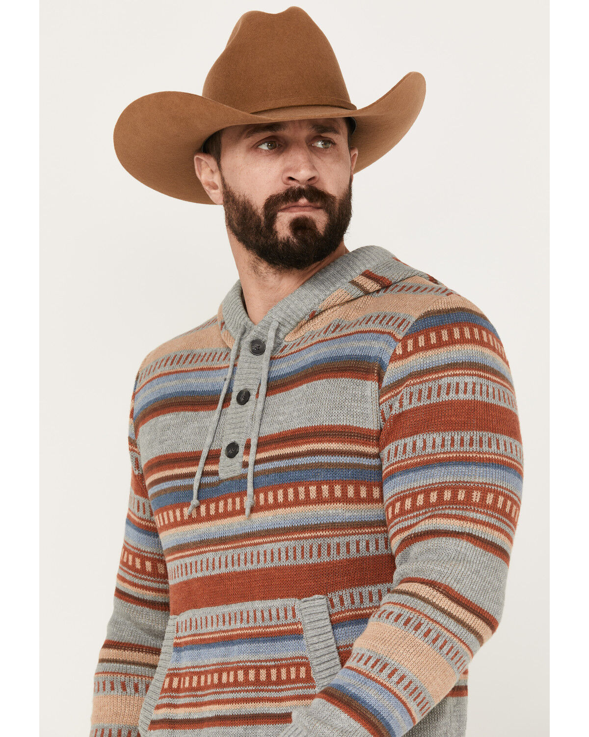 Image #2 - Pendleton Men's Medallion Striped Hooded Pullover, Grey, hi-res